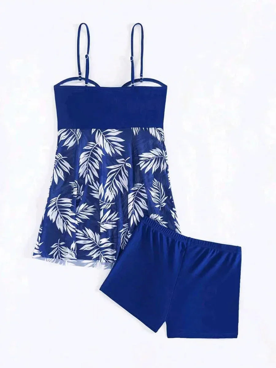 2024 Summer Short Dress Split Swimsuit Women's Sexy Fashion High Waist Swimsuit Thickened Mesh Print Swimming Beach Wear