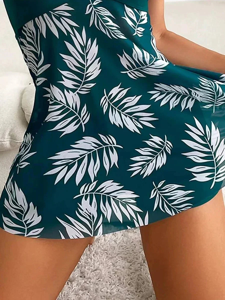 2024 Summer Short Dress Split Swimsuit Women's Sexy Fashion High Waist Swimsuit Thickened Mesh Print Swimming Beach Wear