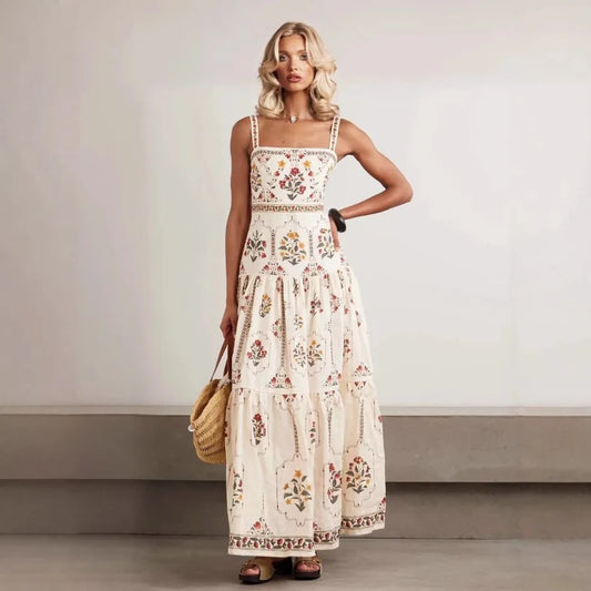 【New style】European and American - 2026 new bohemian style high-waist large skirt summer seaside vacation loose slimming dress