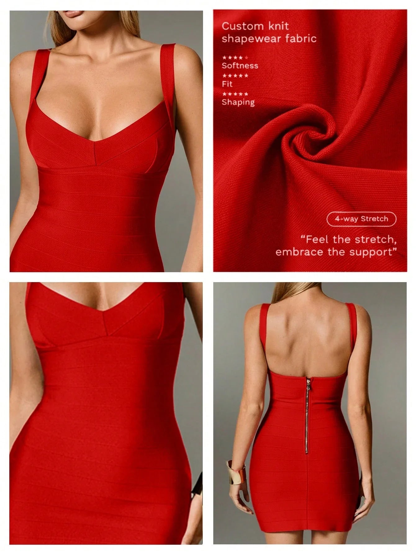 Stunning Red Bandage Style Mini Dress With Spaghetti Straps, Sleeveless Bodycon Fit For Festive Occasions