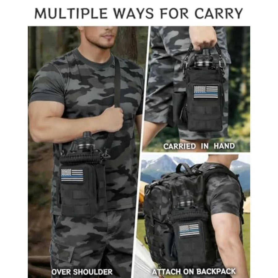 64 oz Insulated Water Bottle with Sleeve Half Gallon Metal Gym Water Jug for Men Women Black