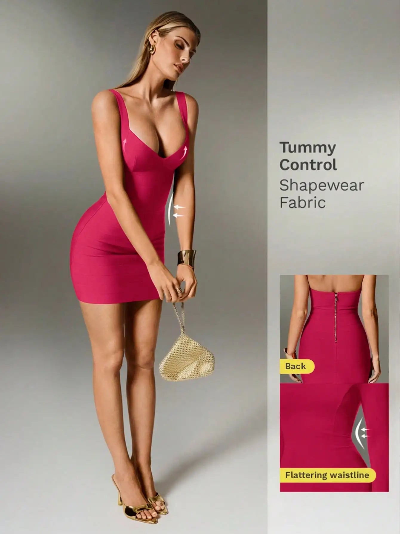 Stunning Red Bandage Style Mini Dress With Spaghetti Straps, Sleeveless Bodycon Fit For Festive Occasions