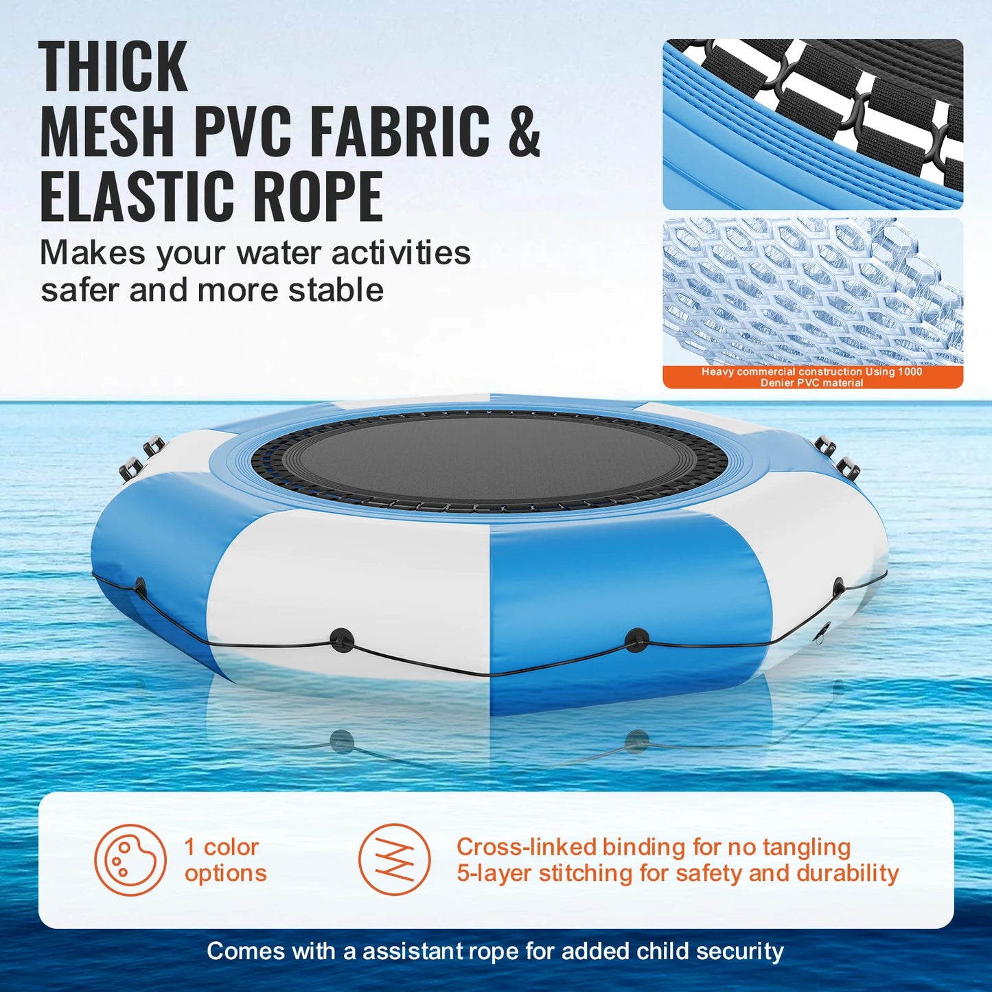 VEVOR Inflatable Water Bouncer 10ft Recreational Water Trampoline Portable Bounce Swim Platform Kids Adults Floating Rebounder