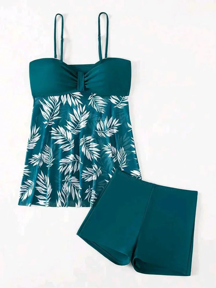 2024 Summer Short Dress Split Swimsuit Women's Sexy Fashion High Waist Swimsuit Thickened Mesh Print Swimming Beach Wear