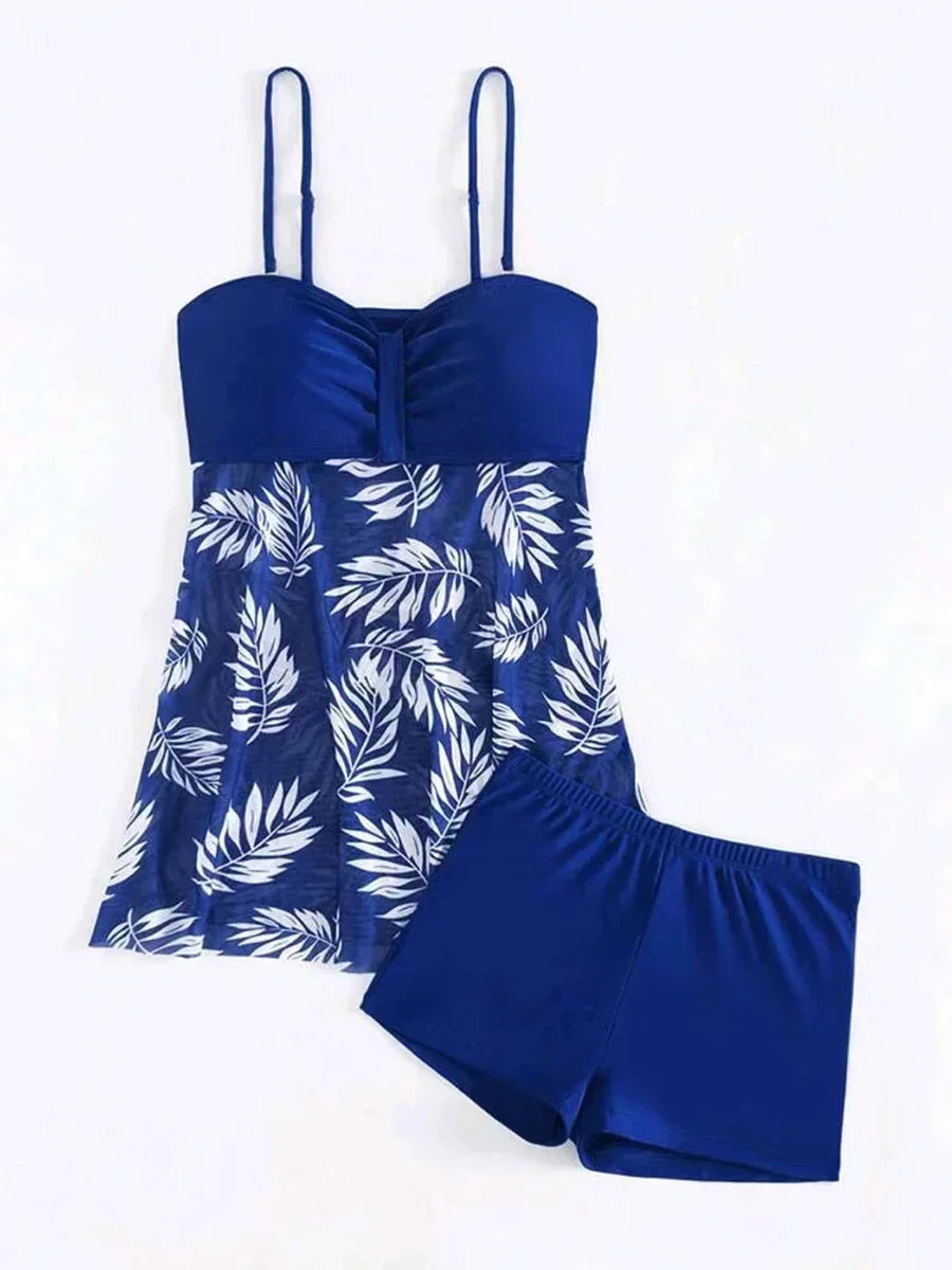 2024 Summer Short Dress Split Swimsuit Women's Sexy Fashion High Waist Swimsuit Thickened Mesh Print Swimming Beach Wear