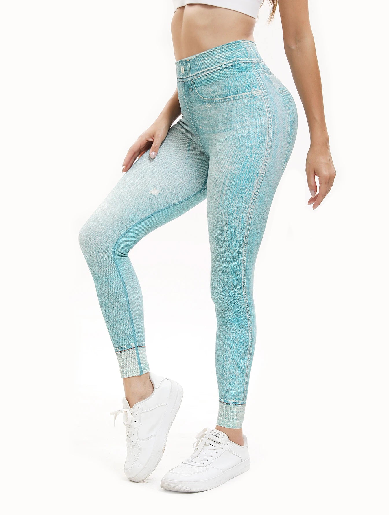 3PCS Women Imitating Denim  High-Waist Legging Flat Fashionable Tight Pants Elastic Fitness And Yoga Pants Sexy Pencil Pants
