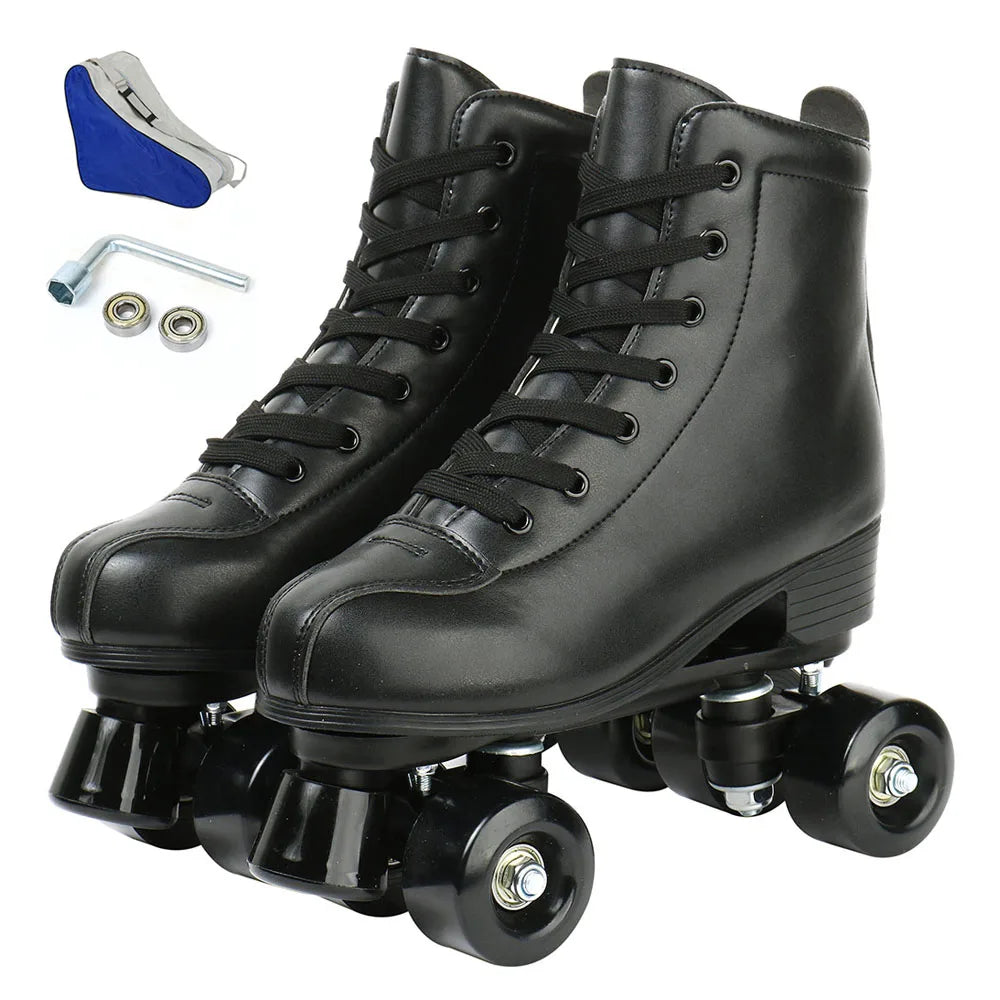 Outdoor Skating Sport Shoes PU Leather Roller Skates Skating Shoes Quad Skates Sneakers Beginner Men Women Roller Skating Shoes