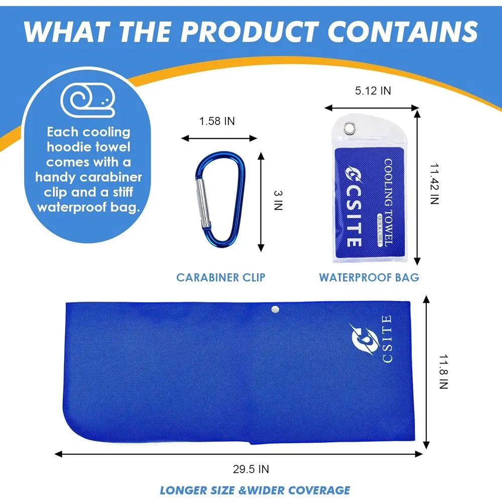 2-Pack Cooling Hoodie Towels, UPF 50 Sun Protection, Ideal for Hot Weather, Sports, Camping, and Cycling