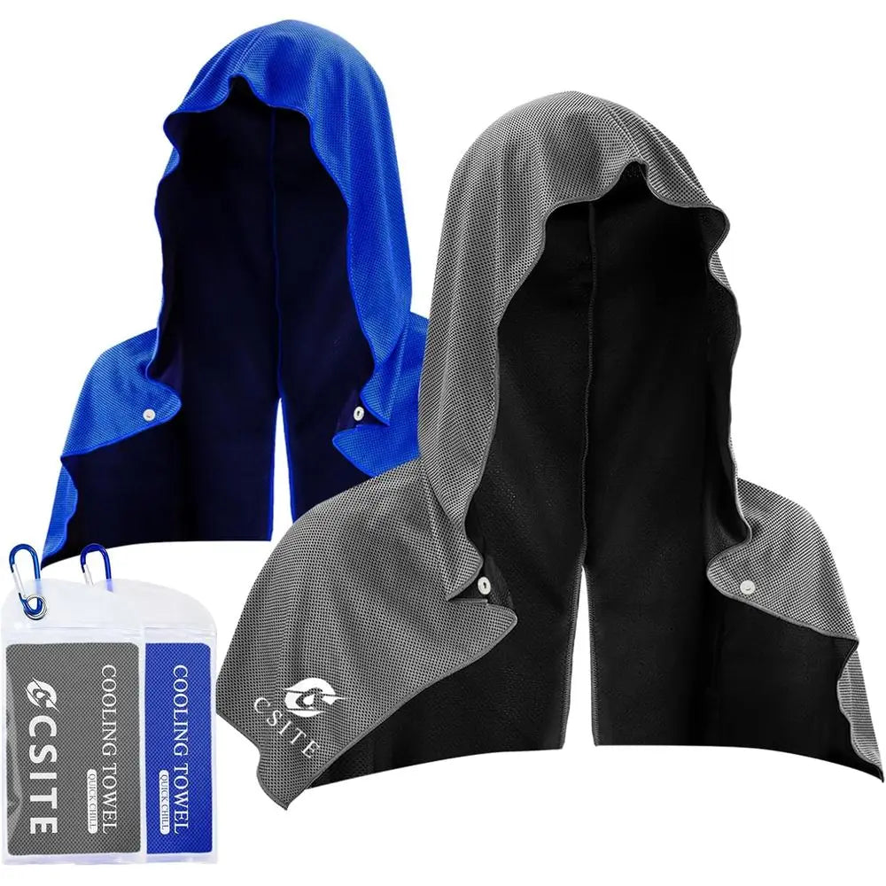 2-Pack Cooling Hoodie Towels, UPF 50 Sun Protection, Ideal for Hot Weather, Sports, Camping, and Cycling