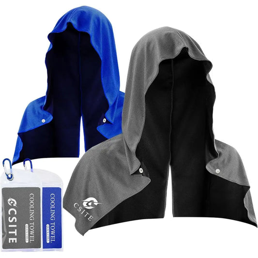 2-Pack Cooling Hoodie Towels, UPF 50 Sun Protection, Ideal for Hot Weather, Sports, Camping, and Cycling