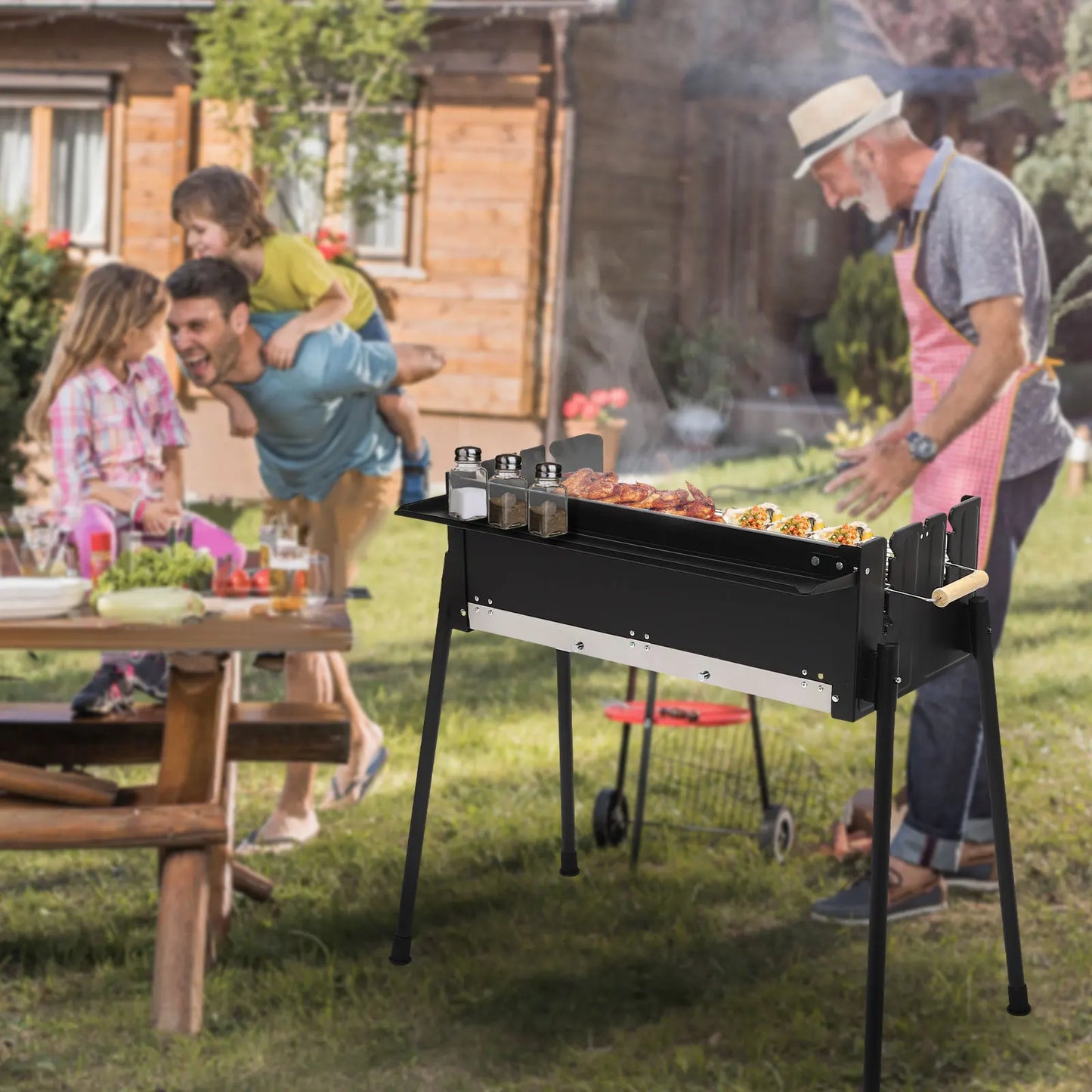 Barbecue Charcoal Grill Stainless Steel Folding Portable BBQ Tool Kits for Outdoor Cooking Camping or Any Outdoor Event