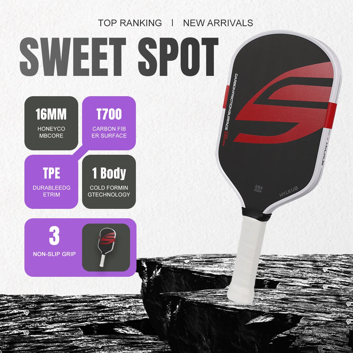 HVLKUB 2026 New T700 Carbon Fiber Pickleball Paddle, 16mm PP honeycomb core, cold-pressed construction, extra-large sweet spot