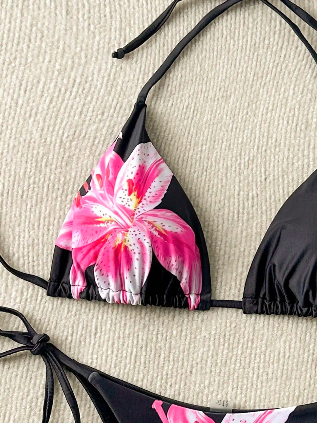 Women's Floral Print Bikini Set with Tie-Up Triangle Top & Side-Tie Bottom, Summer Beachwear