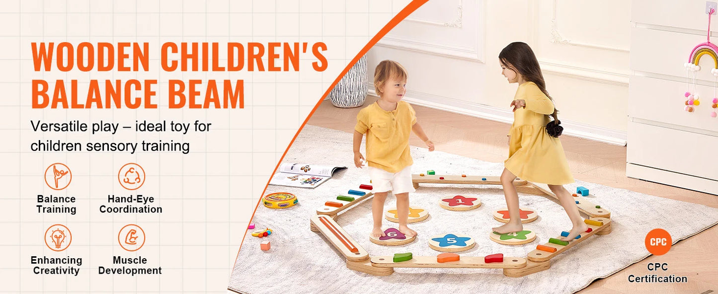 SucceBuy 6 PCS Balance Beam Stepping Stones Indoor Outdoor Wooden Toddler Balance Boards for Kids 2-6 Children Montessori Toy