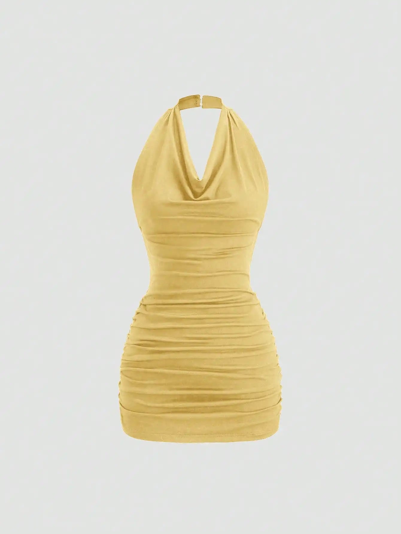 Black Plunging Neck Halter Tie Back Sleeveless Bodycon Mini Dress