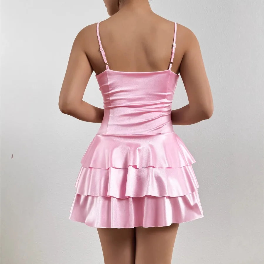 【New style】2026 dress, new fashionable tube top V-neck, solid color sexy short dress, pleated dress, women's dress,