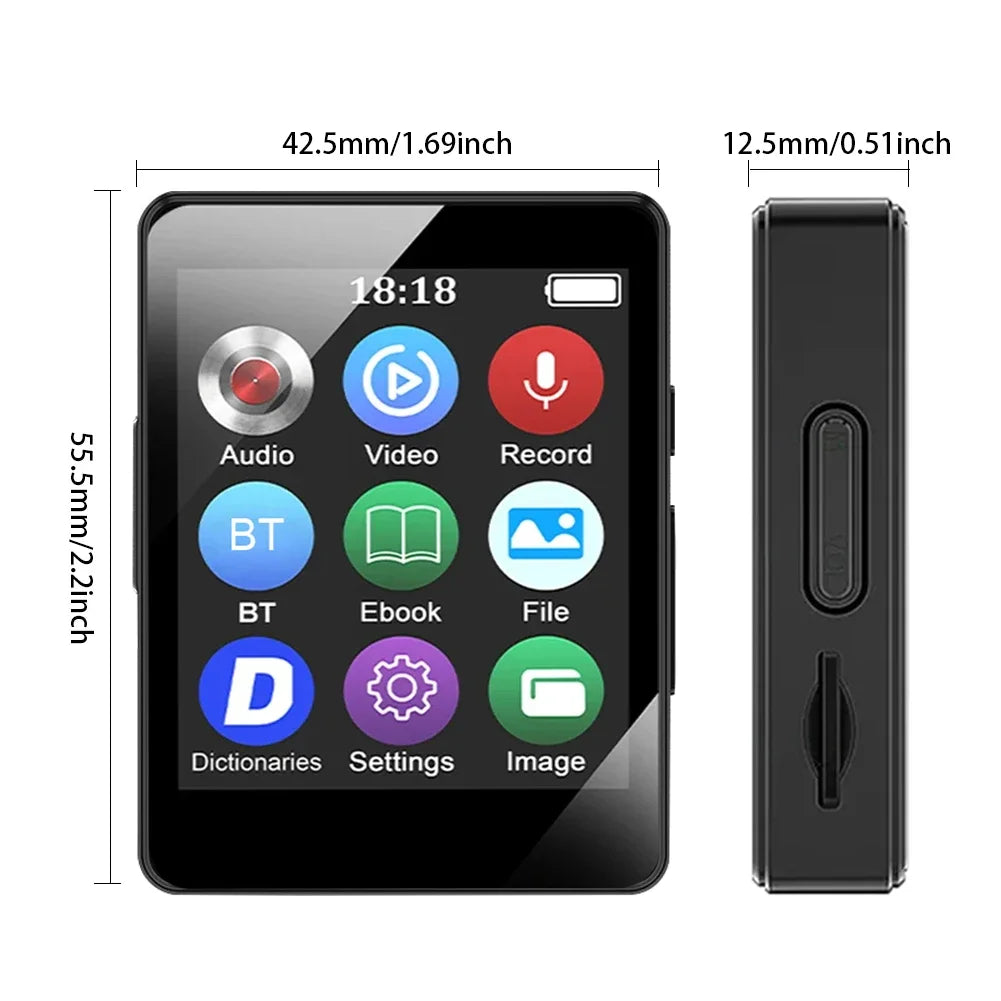 MP3 MP4 Player Bluetooth-5.0 Lossless Music Player 1.8/2.4 Inch Screen Support FM Radio Recording EBook HiFi MP4 Student Walkman