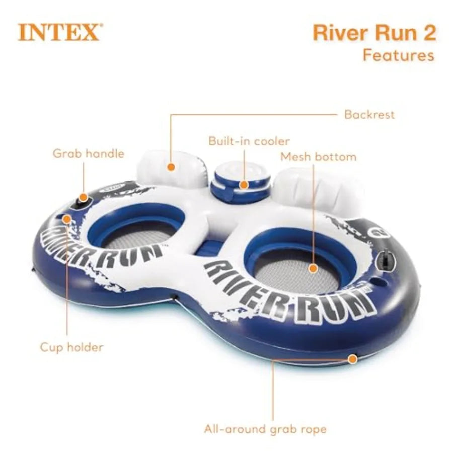 1 Person Inflatable Water Raft with 2 Person Floating Lounge and Cooler for River Run - Durable PVC Material Blue Color Easy In