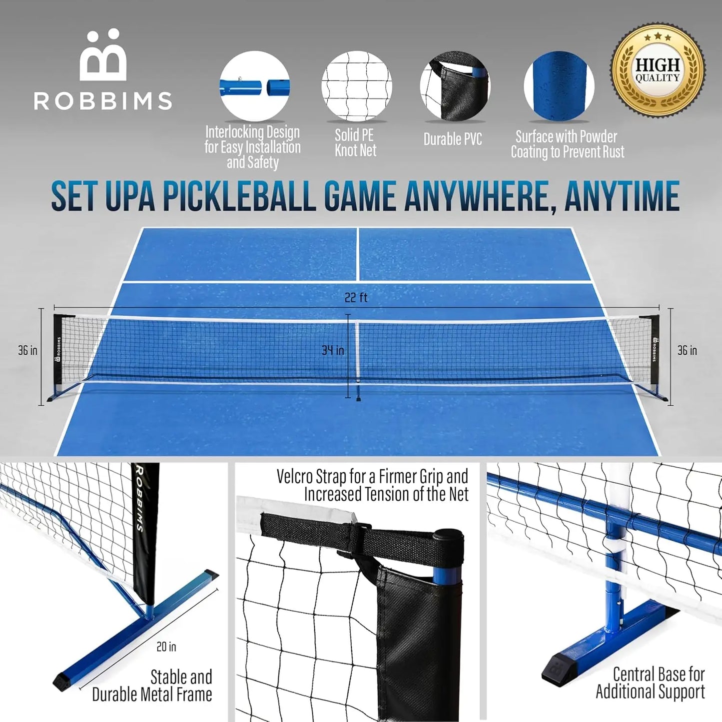 Complete Pickleball Set with Net, 4 Carbon Fiber Paddles, Portable Net System, 8 Balls & Carry Bags