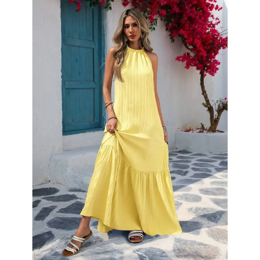 【New style】Plain Woven Ruffle Loose Ruffle Hem Dress For Women, Summer Clothes, Valentine Day, Vacation Outfits Woman, Beach Ou