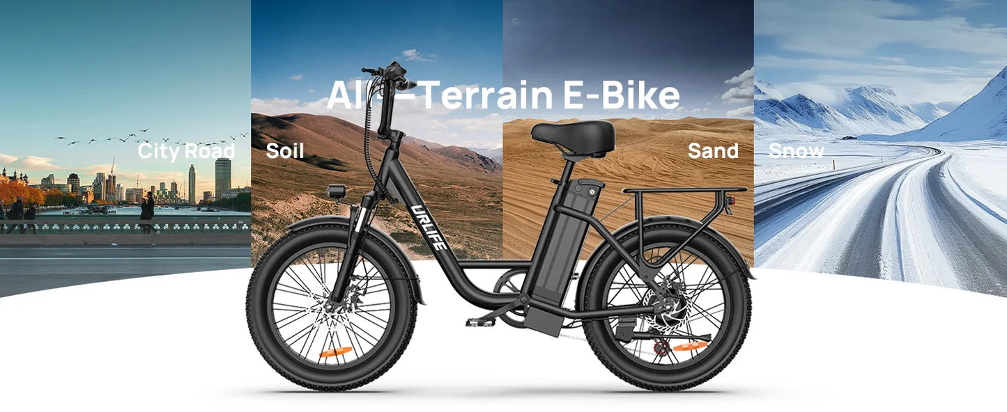 URLIFE 1000W E20 Electric Bike | 48V 13Ah Removable Battery, 20MPH, 20''X3" Fat Tire, 7-Speed E-Bike with Dual Disc Brake