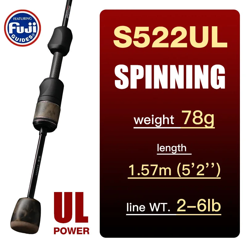 Seasir Stream Spining Baitcasting Fihsing Rods Ultralight Carbon Solid Wood Handle  Fuji A+O 40T Carbon Cloth  Lure Weight 1-10g