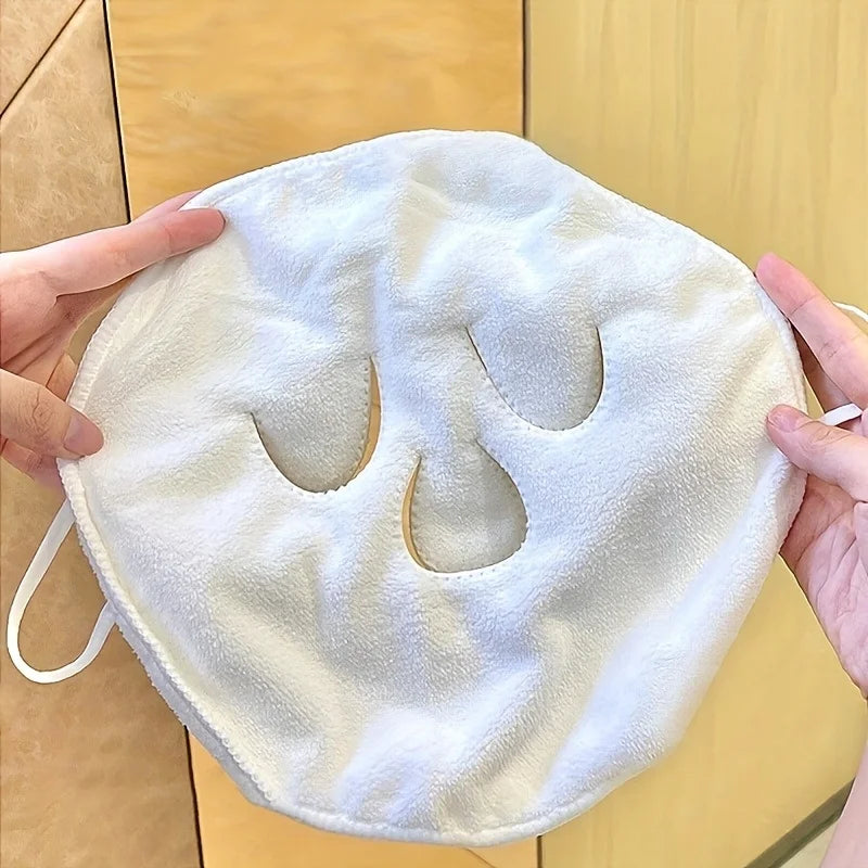 5 piece reusable cold and hot compress facial towel facial mask | Thickened steam SPA facial towel with eye holes, no fragrance, no electricity, moisturizing and deep cleaning, suitable for sensitive skin.