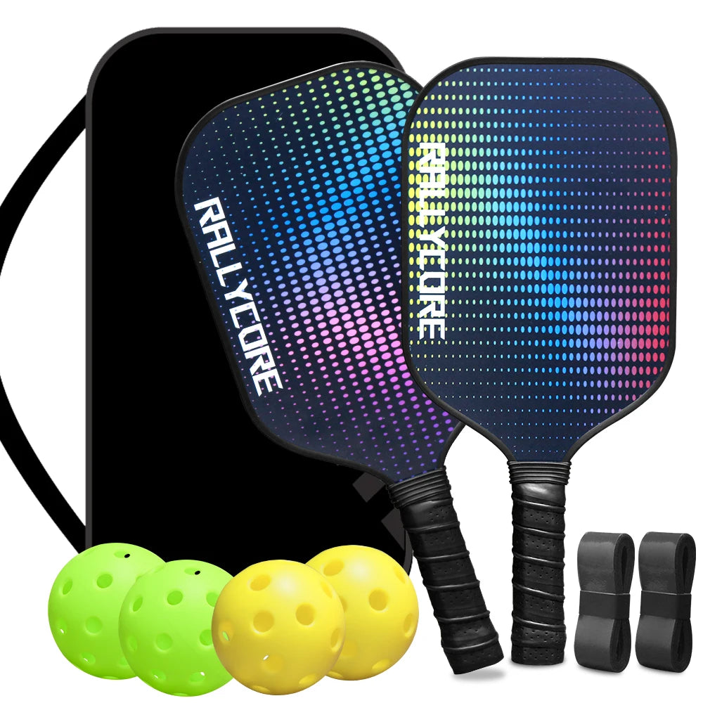 Pickleball Paddles Set of 2  Fiber Glass Pickleball Paddle Friction Surface Pickleball Rackets Set for Men Women