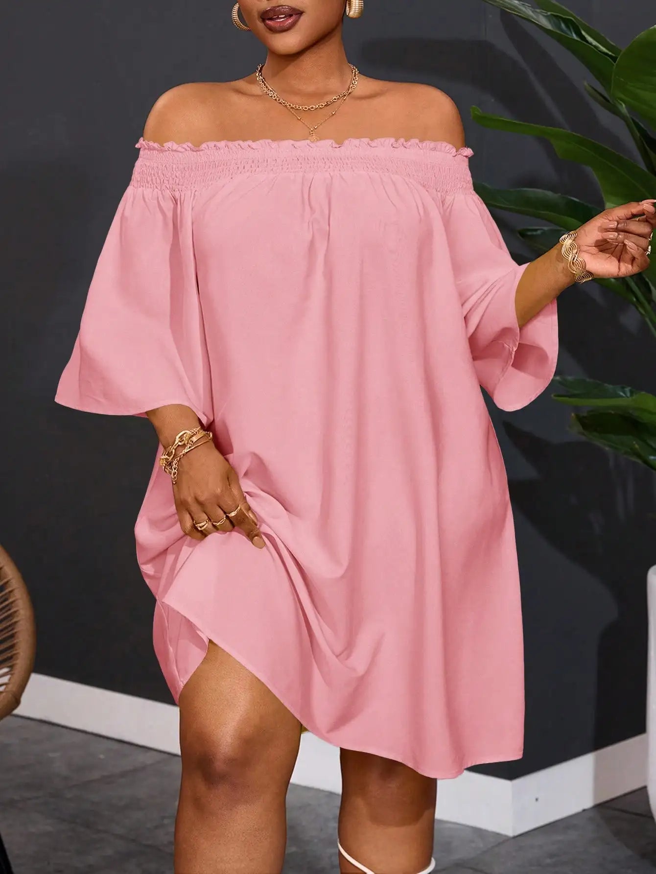 Off Shoulder Orange A-Line Dress For Women Summer Casual Vacation Outfit