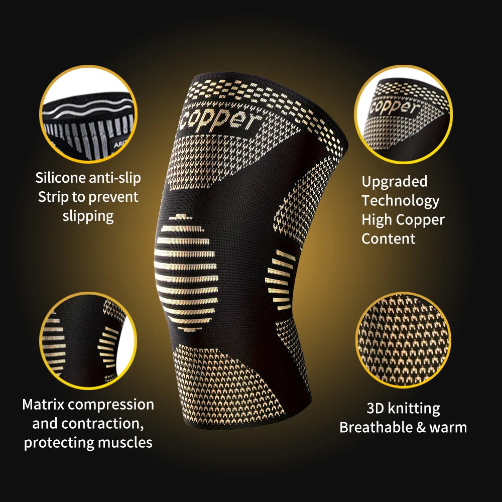 2-Pack Copper Ion Sports Knee Brace, Breathable Non-Slip Outdoor Basketball Fitness Running Basketball Fitness Knee Pads