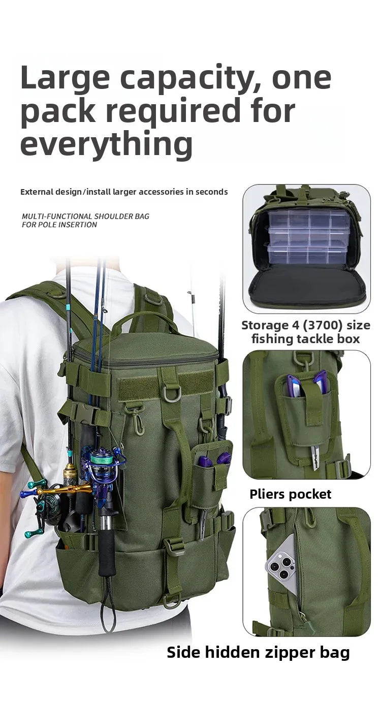 Multifunctional Fishing Backpack for Men Large Capacity Rod Storage Shoulder Bag Outdoor Sports Fish Equipment Storage Pack 2028