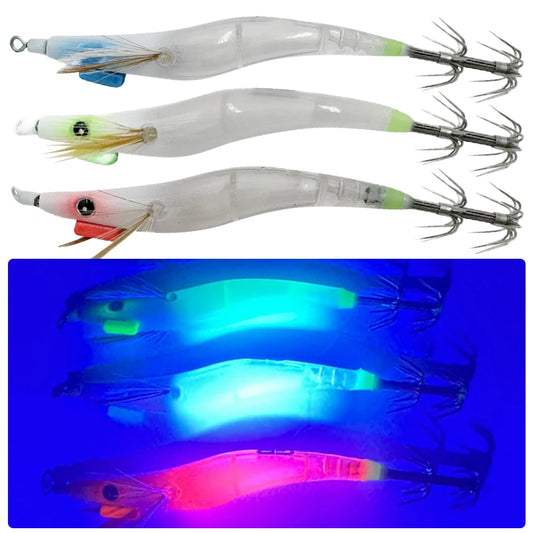 Luminous Lure Octopus Cuttlefish Fishing Bait Simulation with Squid Jig Hook Lure Hook Fishing Tackles Wood Shrimp Squid Lures
