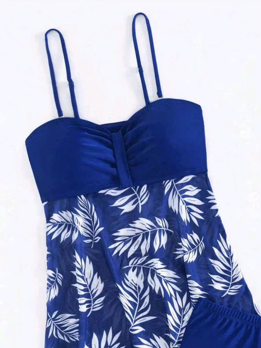 2024 Summer Short Dress Split Swimsuit Women's Sexy Fashion High Waist Swimsuit Thickened Mesh Print Swimming Beach Wear