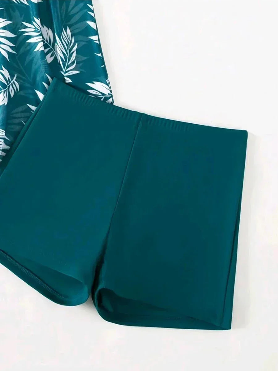 2024 Summer Short Dress Split Swimsuit Women's Sexy Fashion High Waist Swimsuit Thickened Mesh Print Swimming Beach Wear