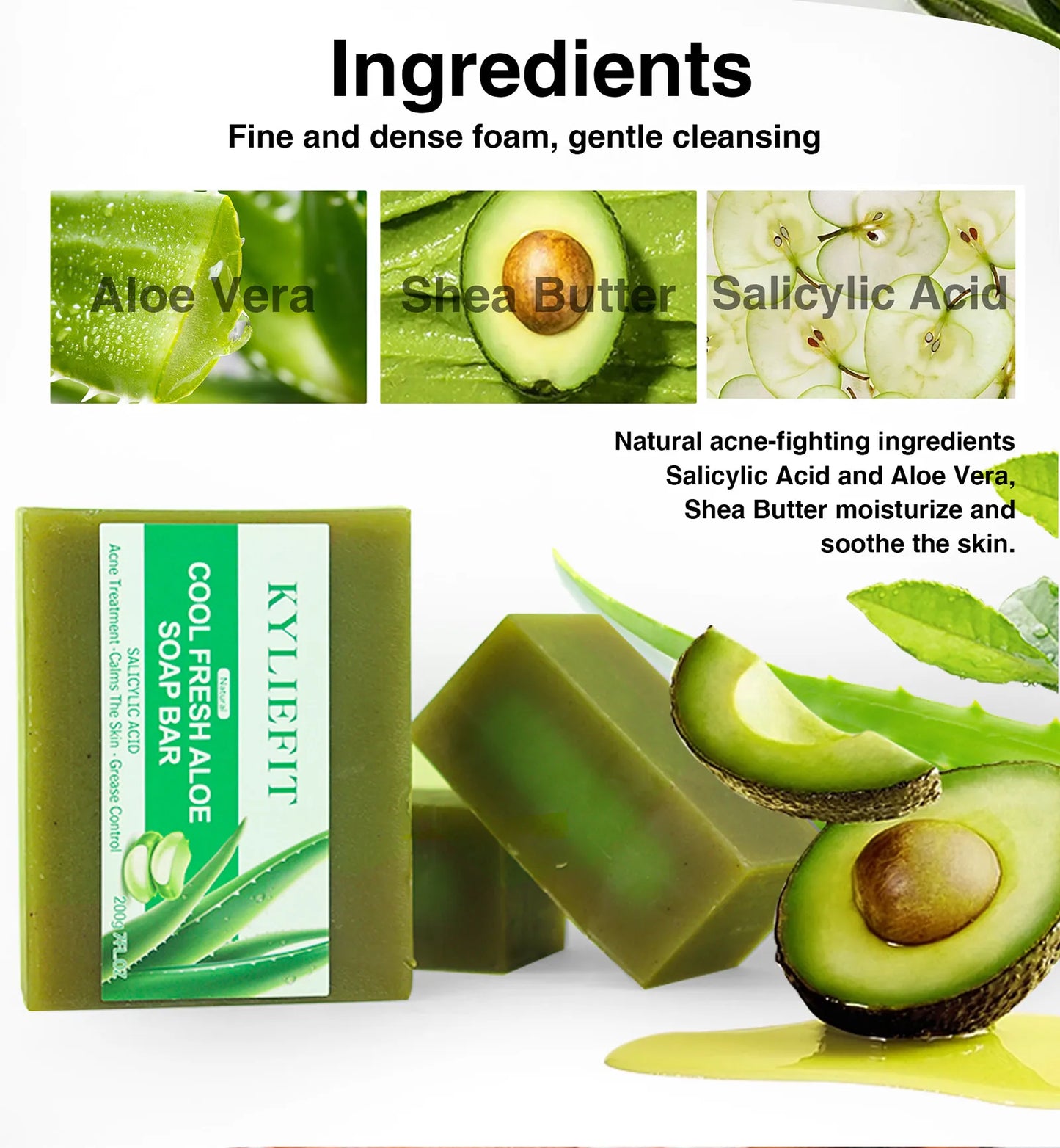 AILKE Aloe Vera Whitening Soap, Remove Acne, Pimples, Skin Radiant, Improve Skin Luster, Vegan Bath Wash for Women Men