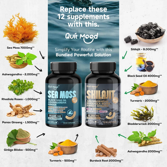 Shilajit 9000 Panax Ginseng 1500MG Ashwagandha 2000MG Rhodiola Rosea 1000MG, Turmeric 500MG, Gingko Biloba 500MG, Stinging Nettl