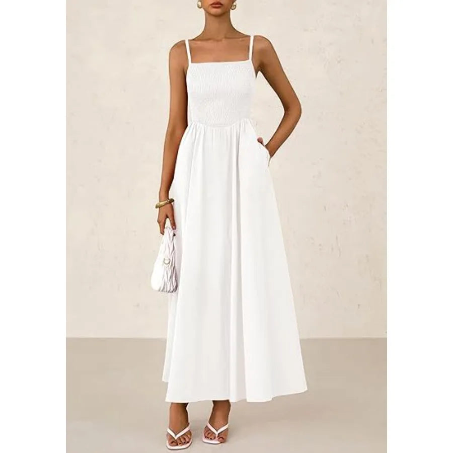 【New style】2026 women's clothing  hit fine shoulder strap pleated vest sling pocket dress