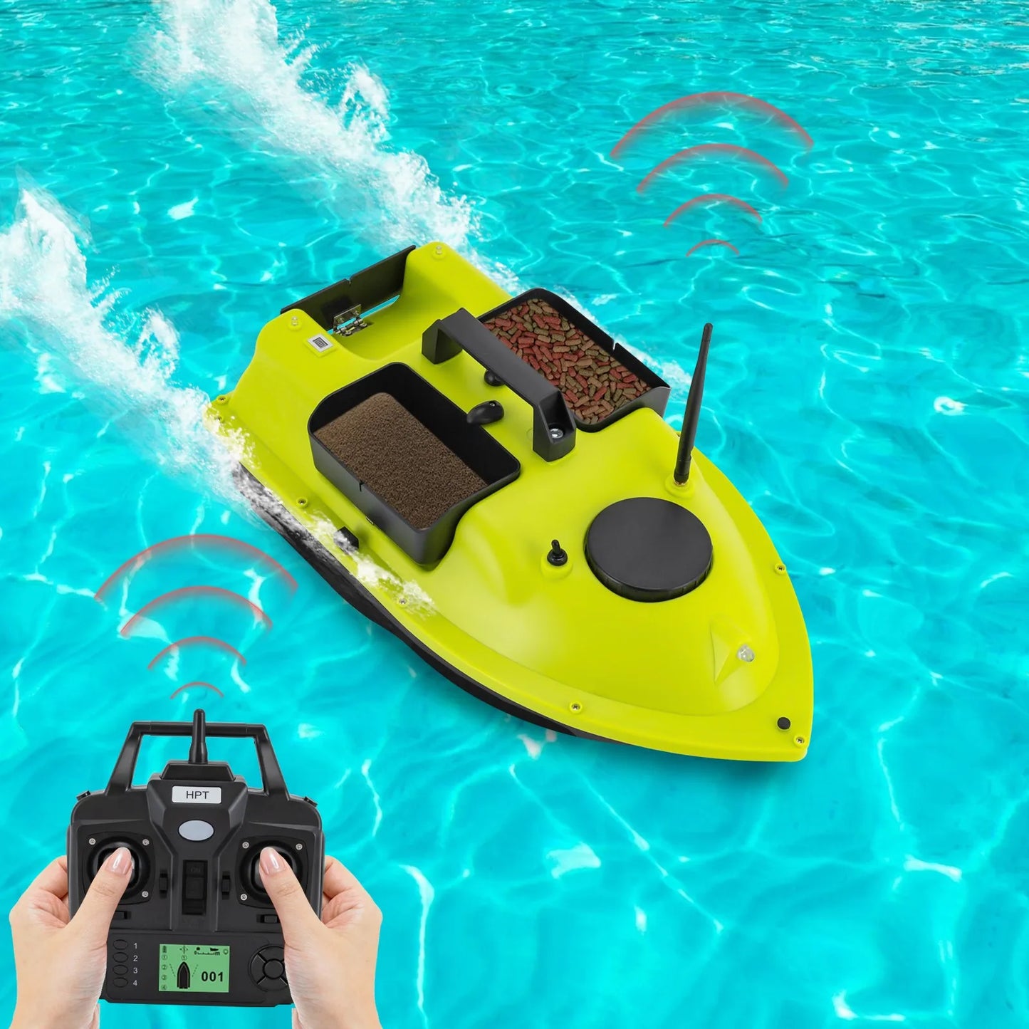 Long-Lasting Remote Control Bait Boat 2*5200mAh Batteries (90min Use) & 1968ft Range, LCD Screen For Easy Operation
