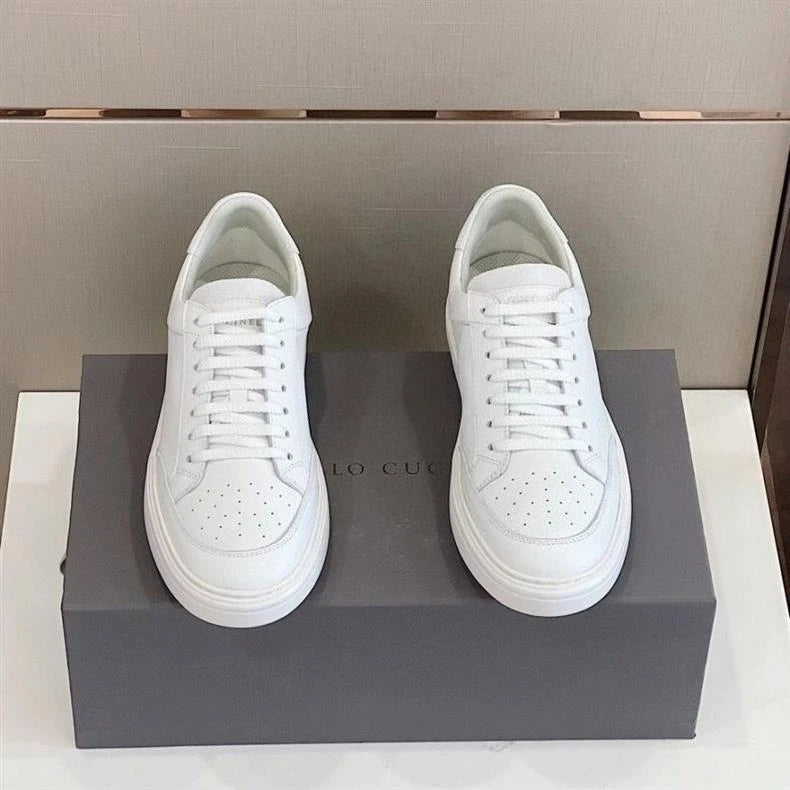 2025 New Luxury Men's Low Top Sneakers Leather Patchwork Minimalist Round Toe Casual Versatile Best Seller Footwear