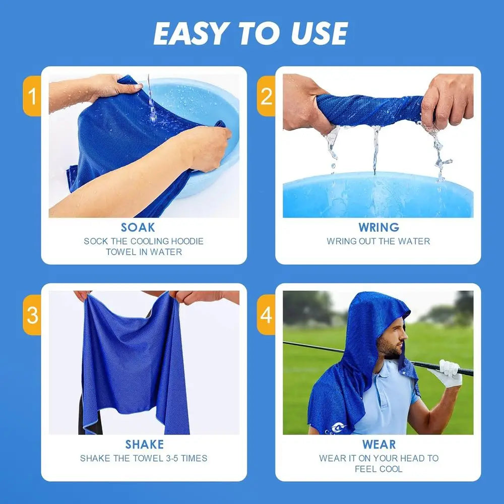 2-Pack Cooling Hoodie Towels, UPF 50 Sun Protection, Ideal for Hot Weather, Sports, Camping, and Cycling