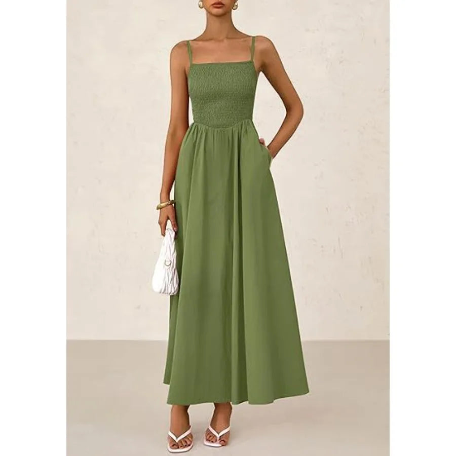 【New style】2026 women's clothing  hit fine shoulder strap pleated vest sling pocket dress