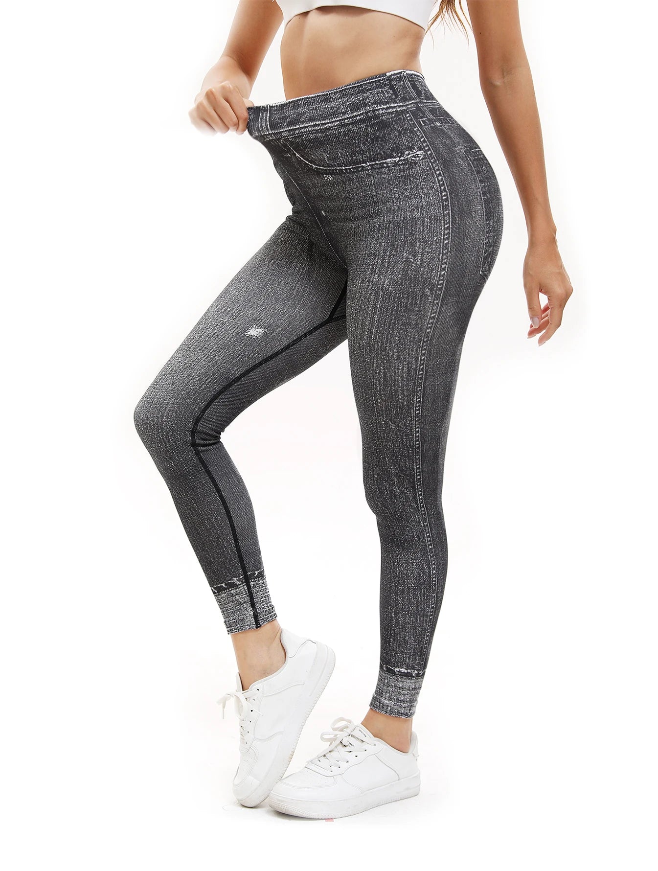 3PCS Women Imitating Denim  High-Waist Legging Flat Fashionable Tight Pants Elastic Fitness And Yoga Pants Sexy Pencil Pants