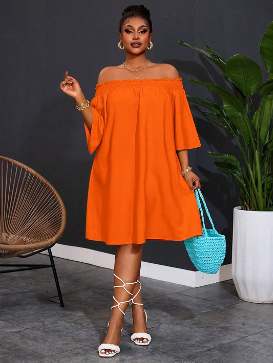 Off Shoulder Orange A-Line Dress For Women Summer Casual Vacation Outfit