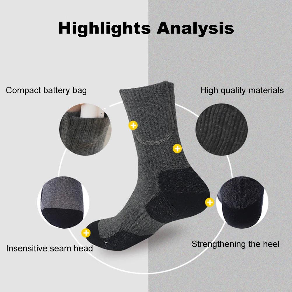 Unisex Electric Heated Socks Washable Rechargeable Heated Socks Cozy Thickened for Outdoor Sports Skiing(not include battery)