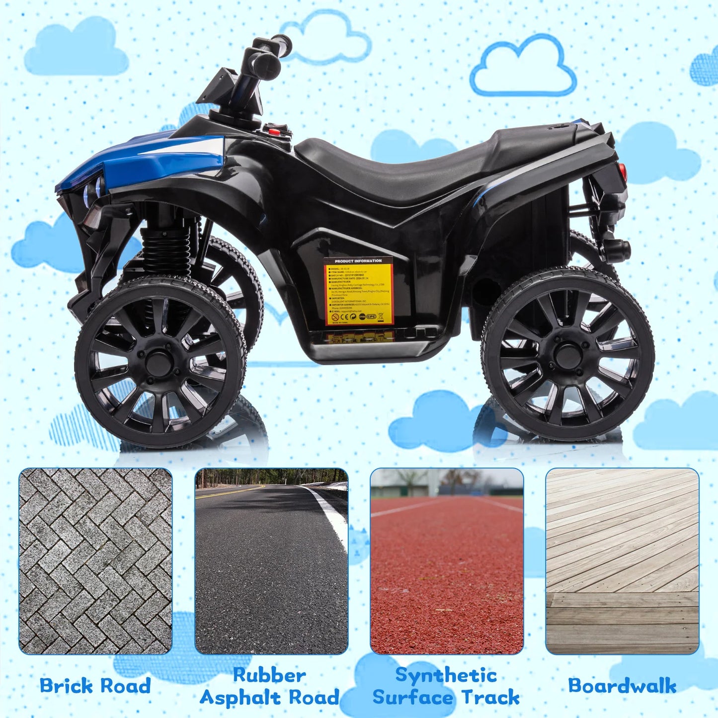 6V Ride On Toys 4-Wheeler Quad ATV Electric Car for Kids 1.8MPH Max Speed, Treaded Tires,Rubber Handles, Push-Button Accelerator