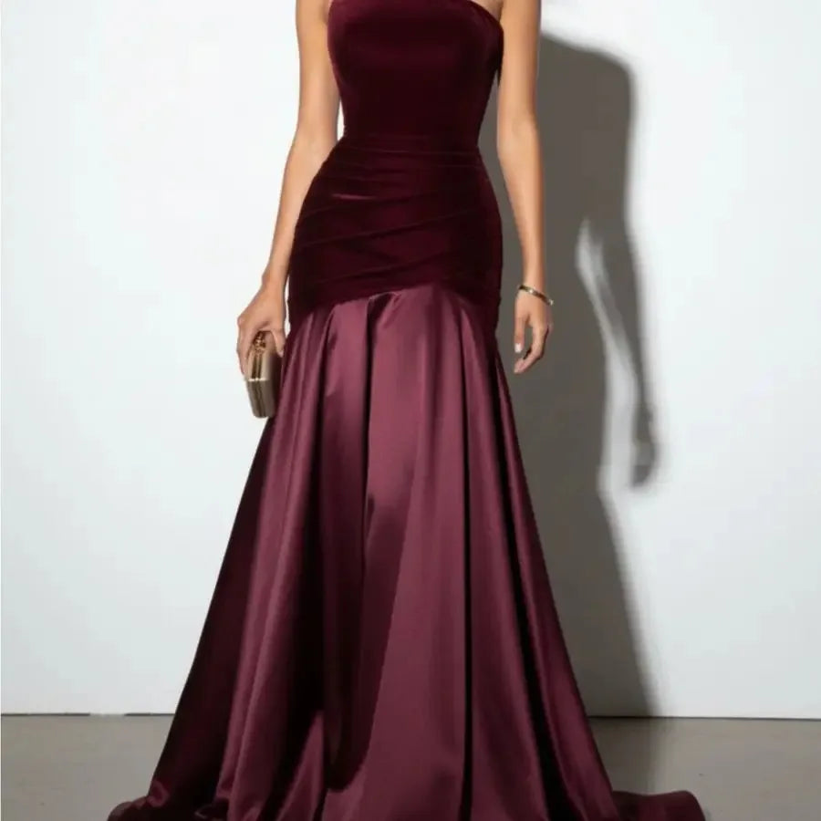 Women's Luxurious -Neck Off-Shoulder Evening Gown - Bodycon A-Line Dress with Rhinestone Side Split Hem Machine Washable Suitab