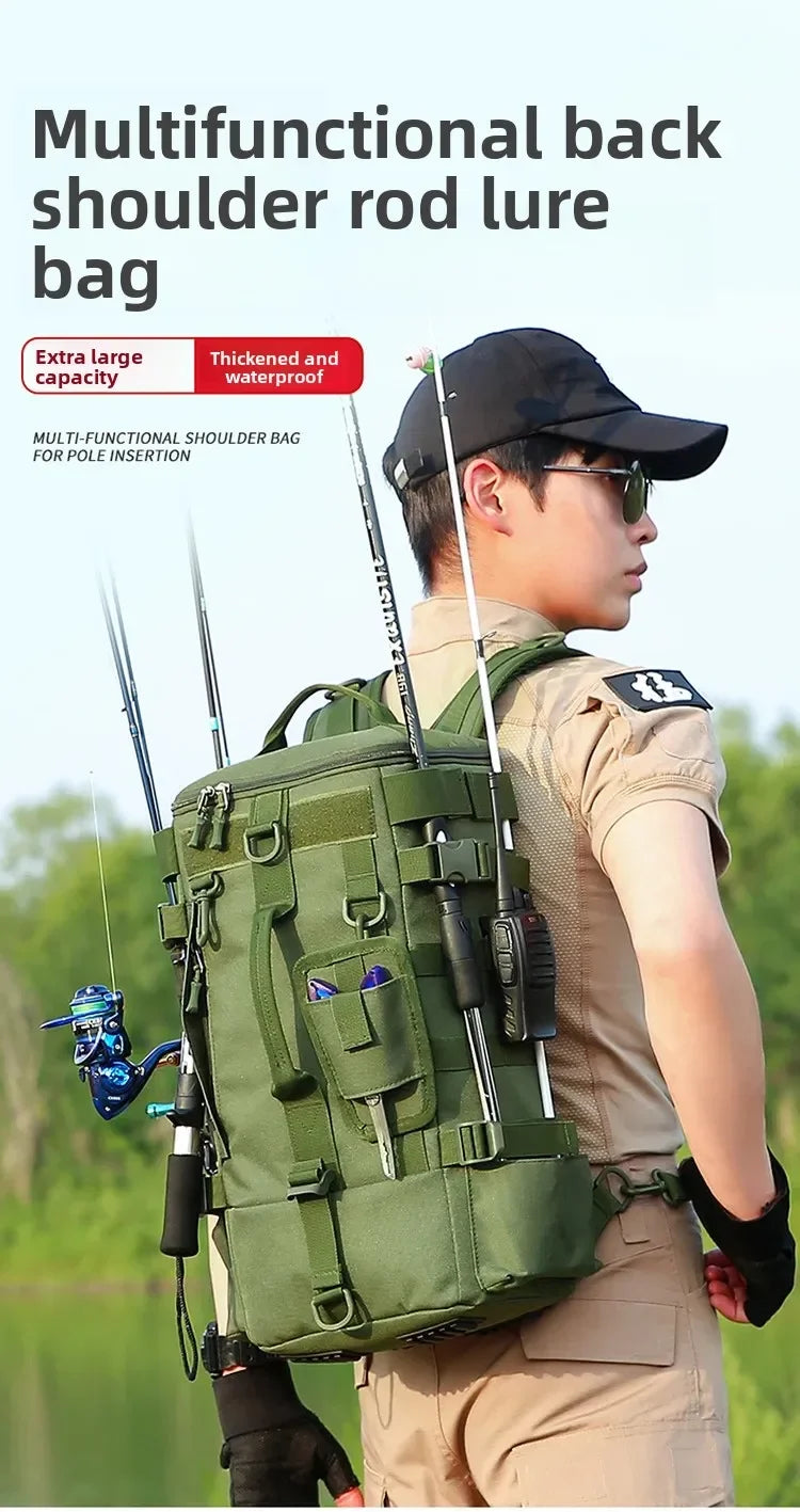 Multifunctional Fishing Backpack for Men Large Capacity Rod Storage Shoulder Bag Outdoor Sports Fish Equipment Storage Pack 2028