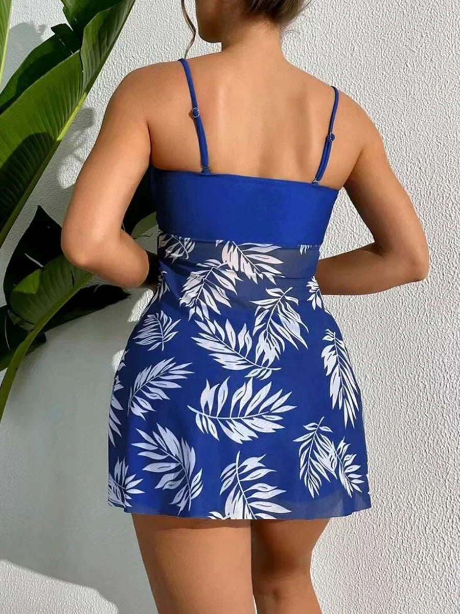 2024 Summer Short Dress Split Swimsuit Women's Sexy Fashion High Waist Swimsuit Thickened Mesh Print Swimming Beach Wear