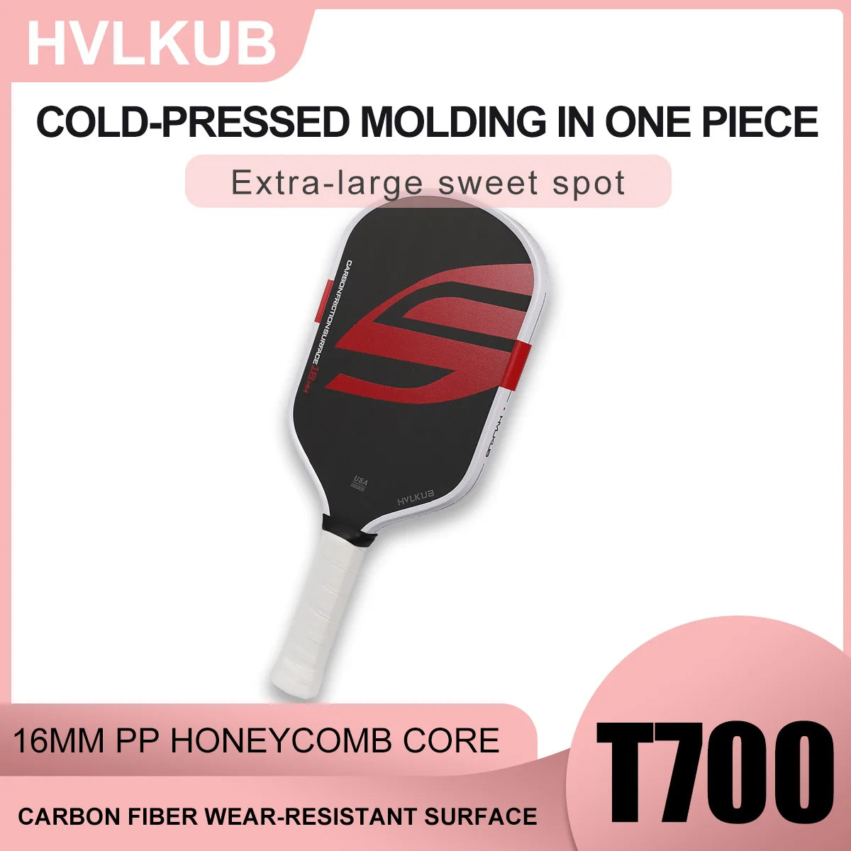 HVLKUB 2026 New T700 Carbon Fiber Pickleball Paddle, 16mm PP honeycomb core, cold-pressed construction, extra-large sweet spot