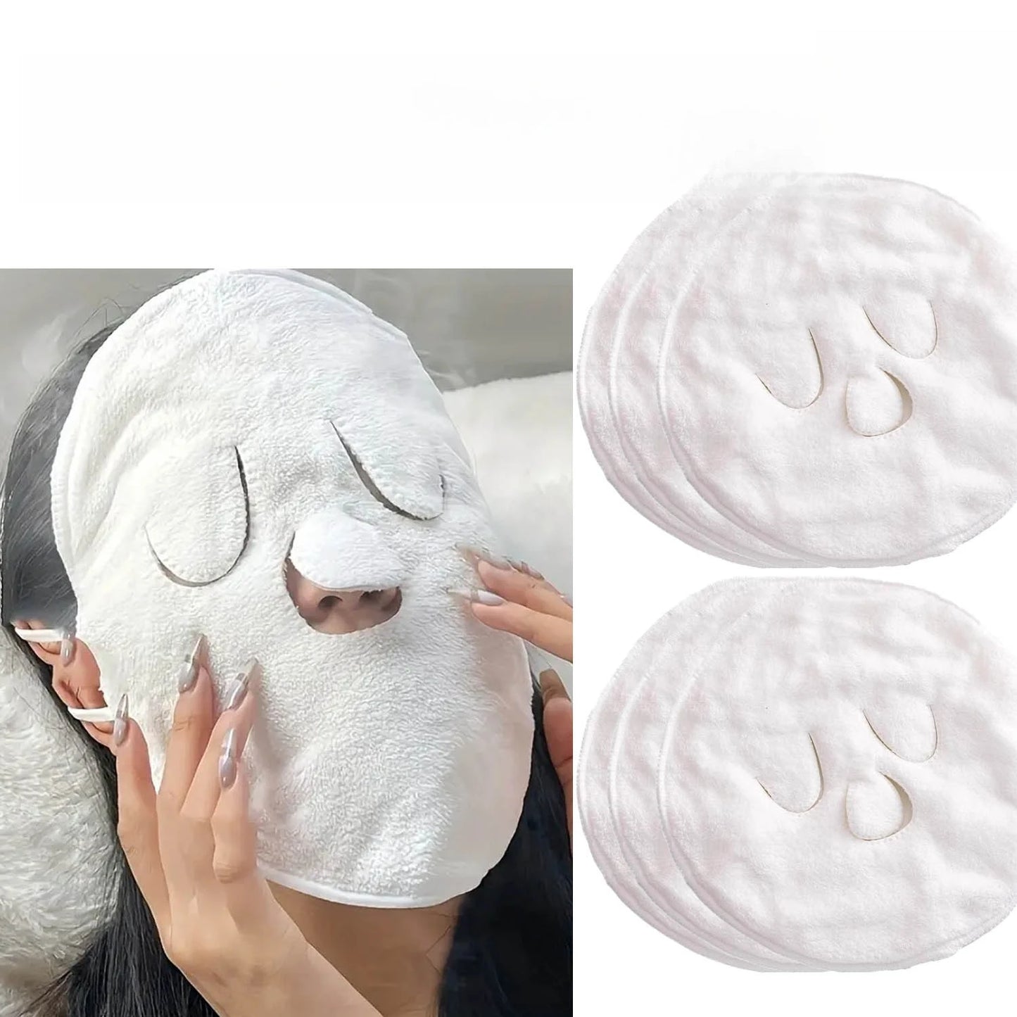 5 piece reusable cold and hot compress facial towel facial mask | Thickened steam SPA facial towel with eye holes, no fragrance, no electricity, moisturizing and deep cleaning, suitable for sensitive skin.